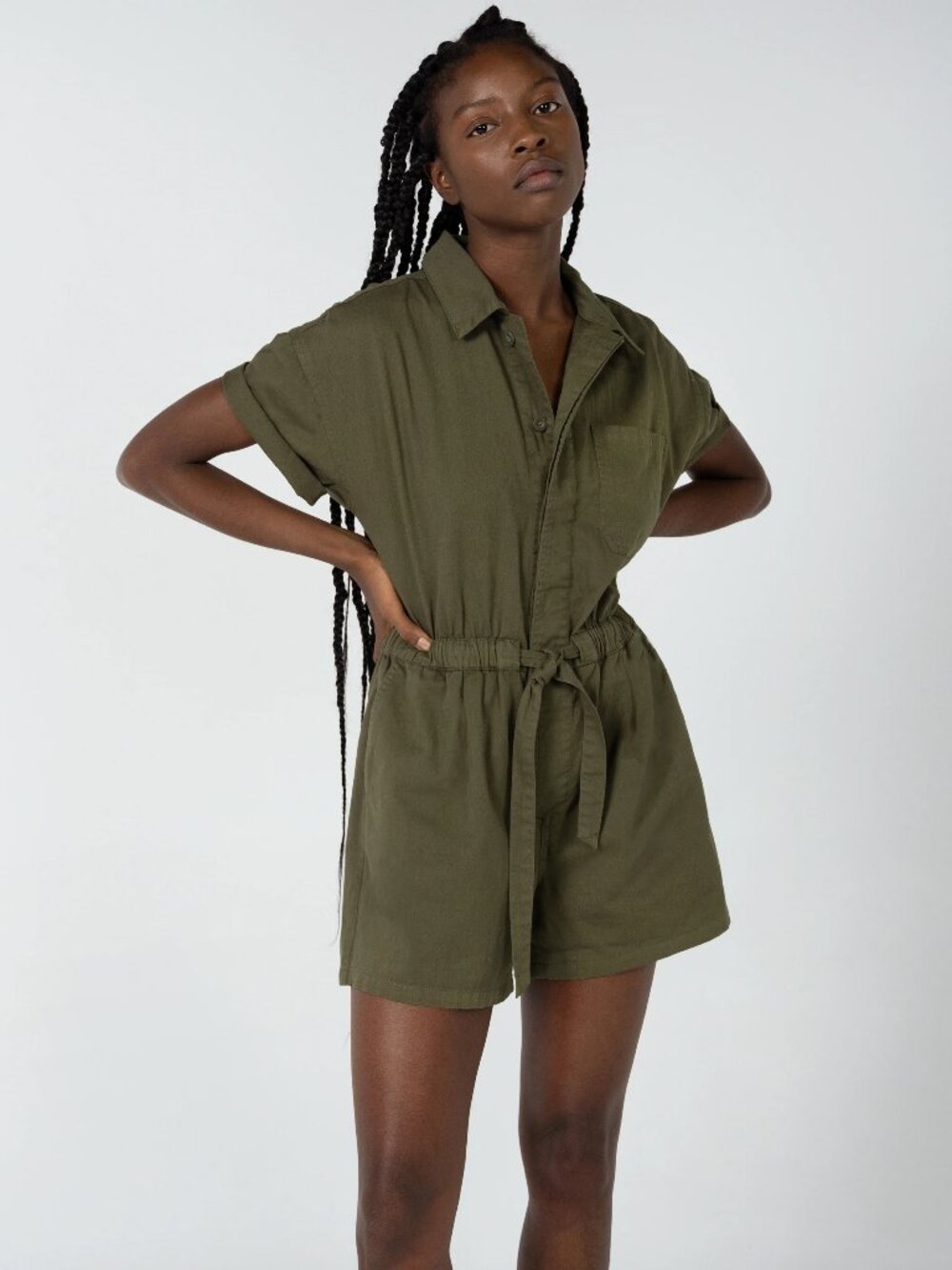 Unpublished Anthropologie Women's Small DARLA Waist Tie Romper in Kelp 60% off